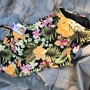 Hurley Floral One Piece Swimsuit - Black, Yellow, Pink, Green